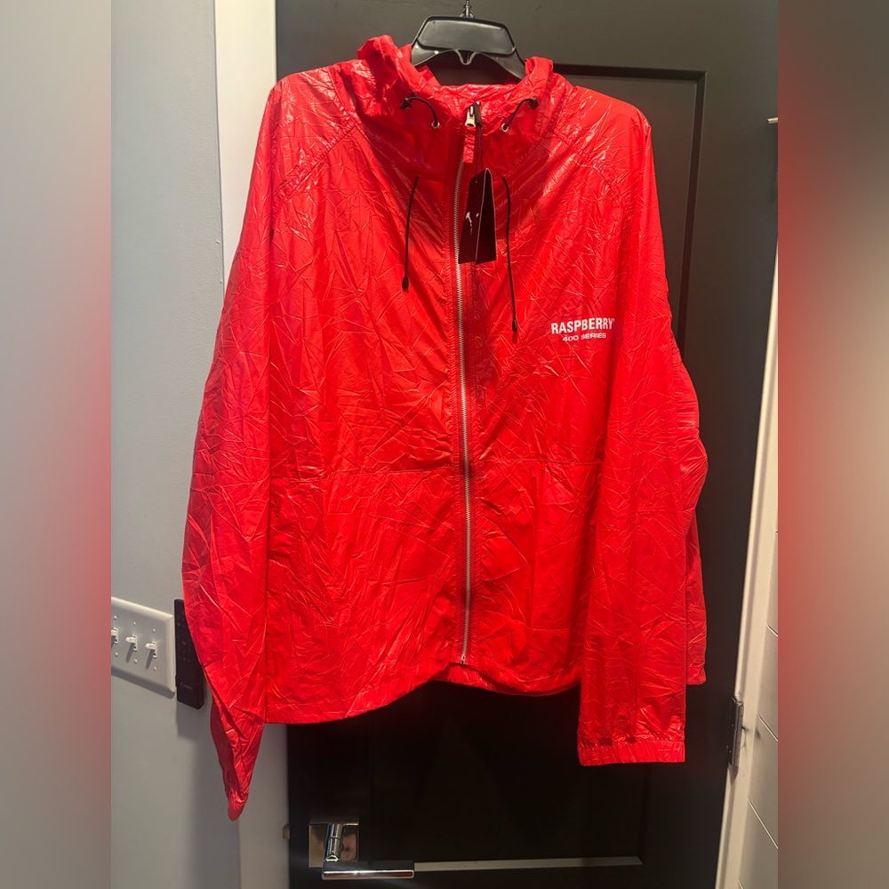 GV Gallery Raspberry Hills Garbage Bag Jacket Windbreaker Coat Red Crinkle XL